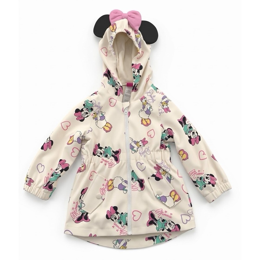 Disney Minnie Daisy 3T Girls Hooded Jacket Windbreaker Coat Ears Bow Heart